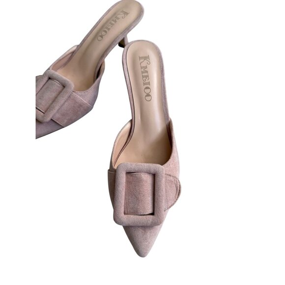 KMEIOO Pink Suede Buckle Kitten Heels Mules Size 7.5 - Picture 5 of 5